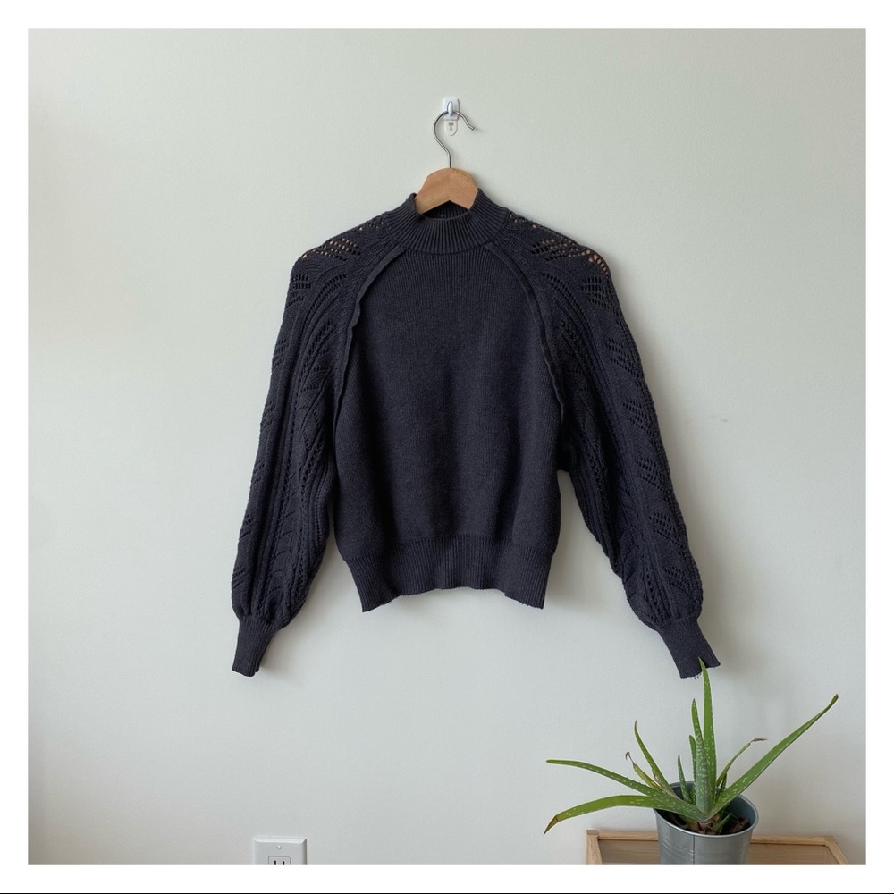 Zara pointelle sleeve sweater charcoal grey